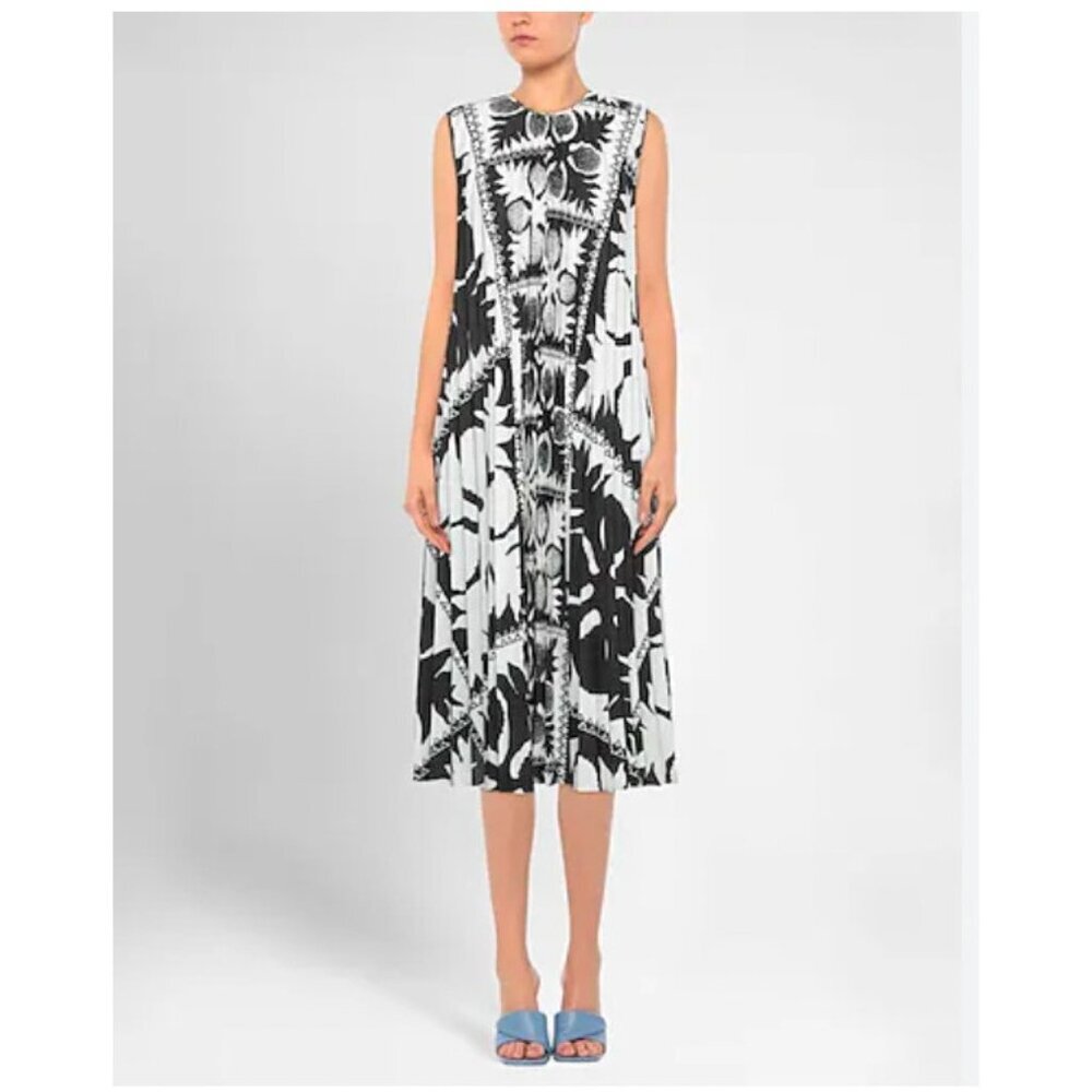 RED Valentino Dress Womens 38 Black White Floral Trapeze Knee Length A Line